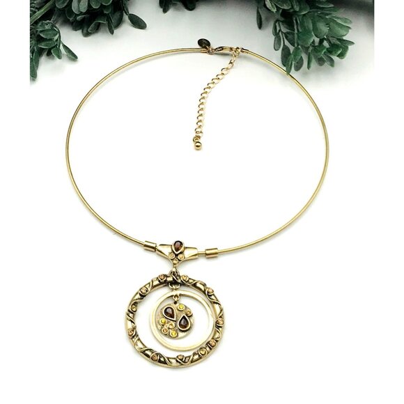 Vintage Style Gold-Tone Adjustable Necklace With Circular Pendant & Embellishmen - Picture 2 of 5